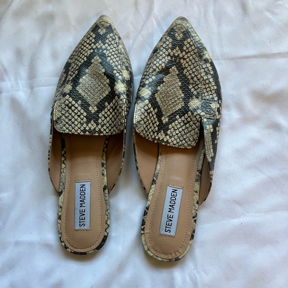 Steve Madden snake print mules